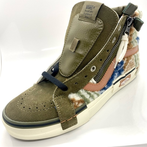 Vans Sk8-Hi Textile Tapestry Sherpa Leather High Top Sneakers Lace Up Zip Up 9 - Picture 6 of 8